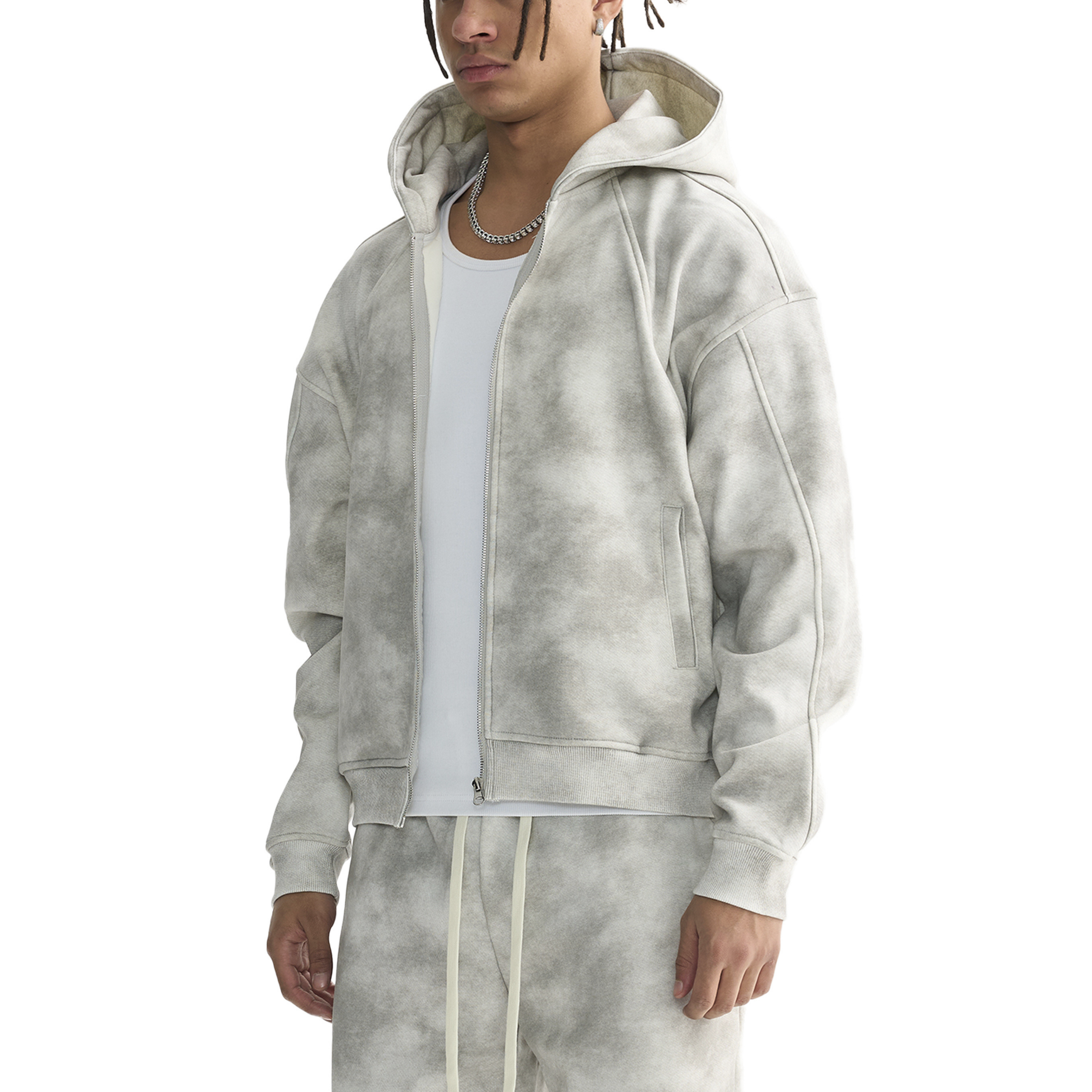Dirty Washed Zip-Up Fleece Hoodie