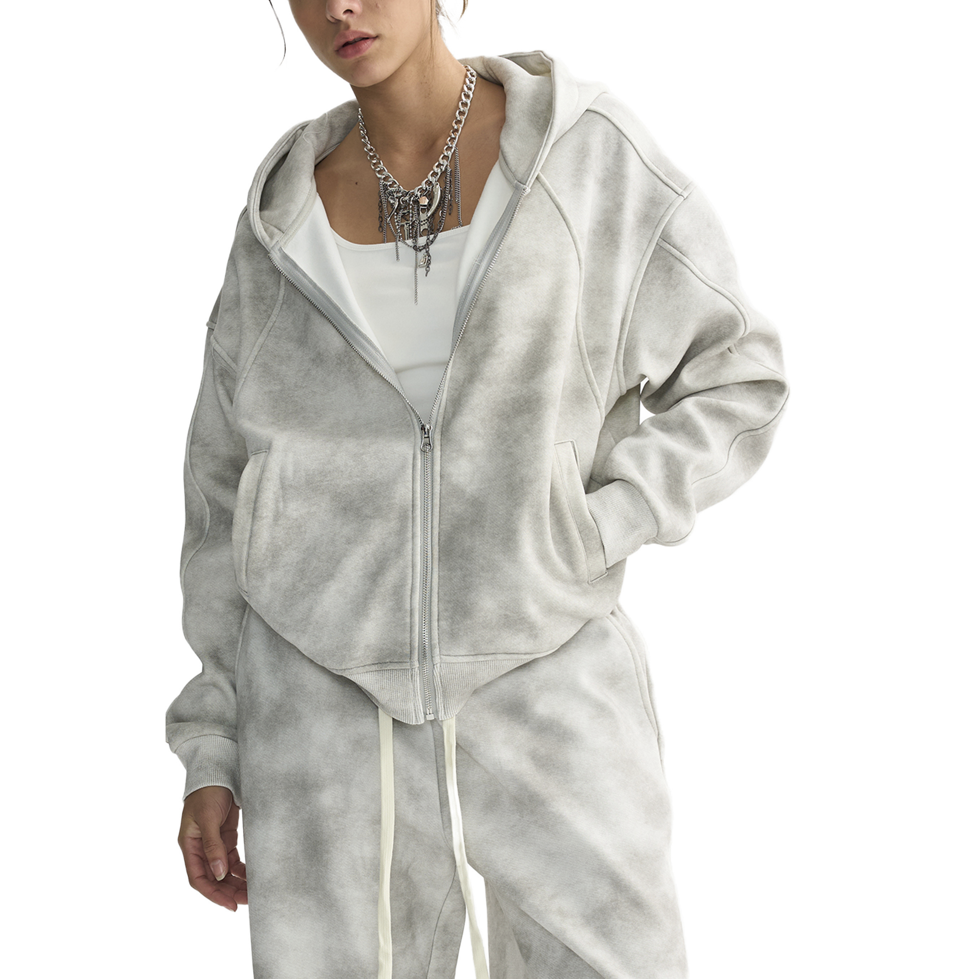 Dirty Washed Zip-Up Fleece Hoodie