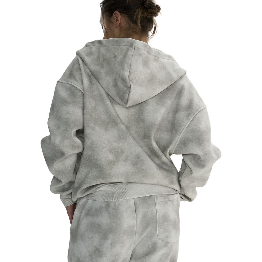Dirty Washed Zip-Up Fleece Hoodie