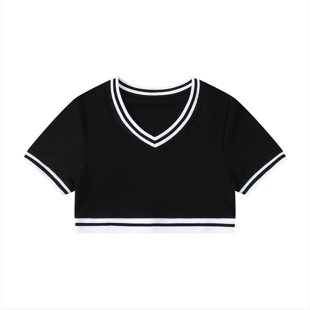 Women's Color Block V-Neck Crop T-Shirt