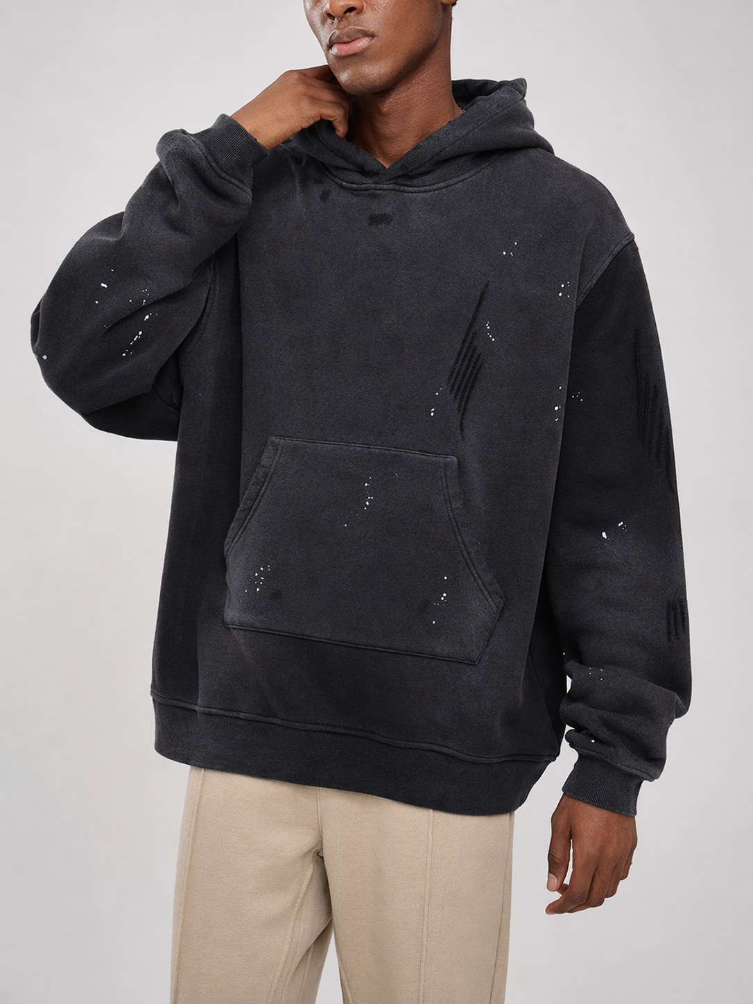 Vintage Washed Frayed Fleece Hoodie