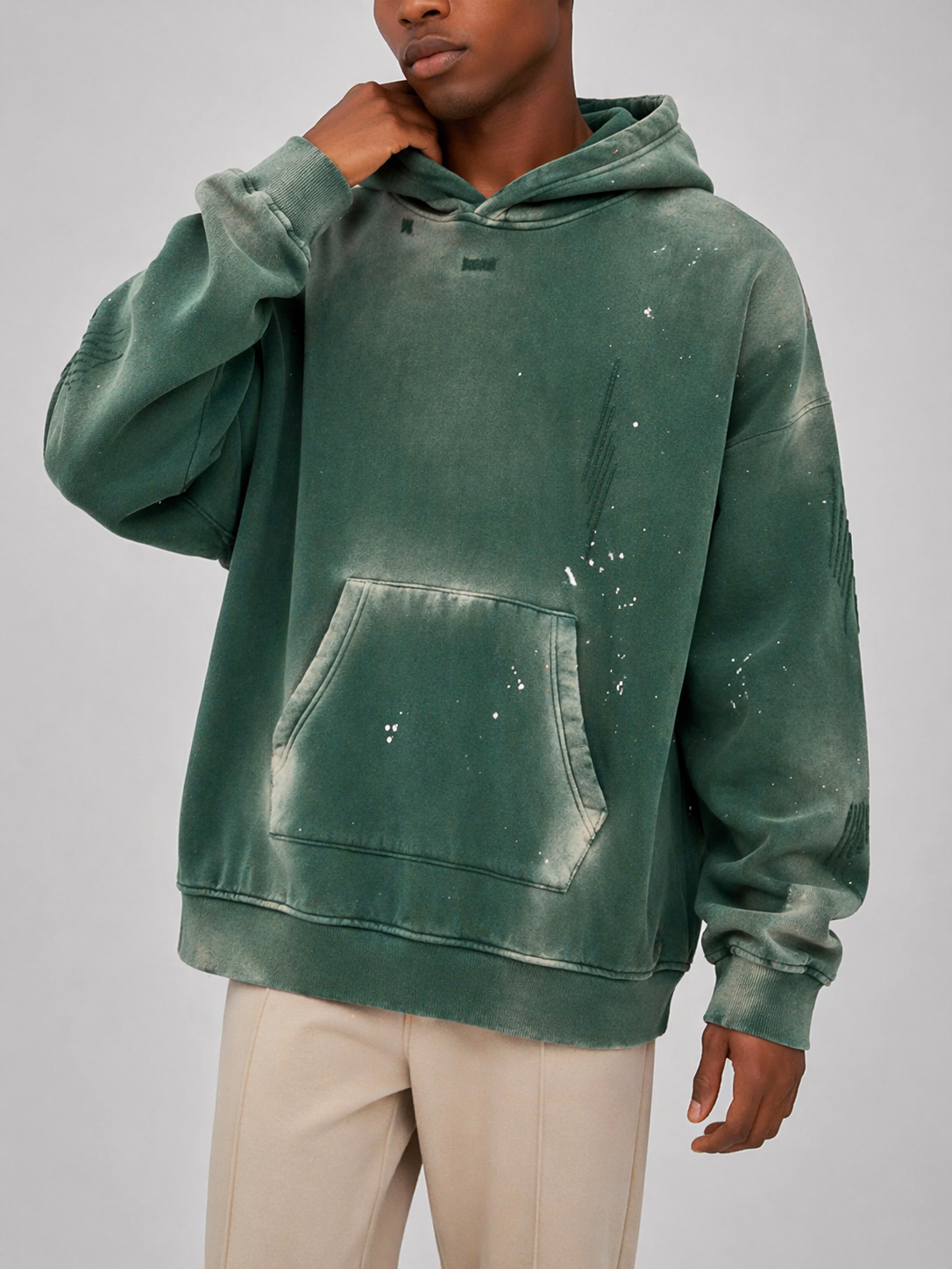 Vintage Washed Frayed Fleece Hoodie