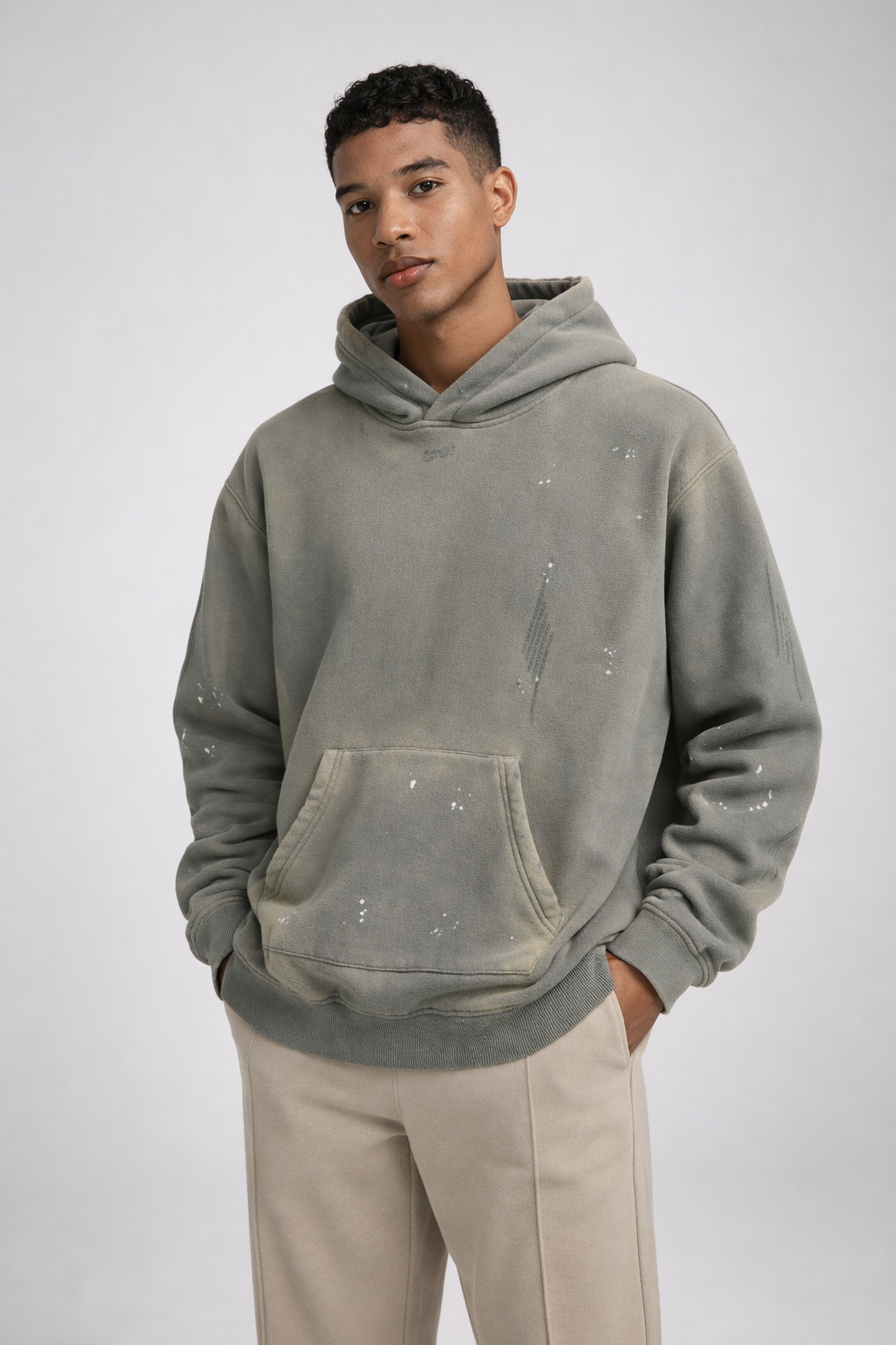 Vintage Washed Frayed Fleece Hoodie