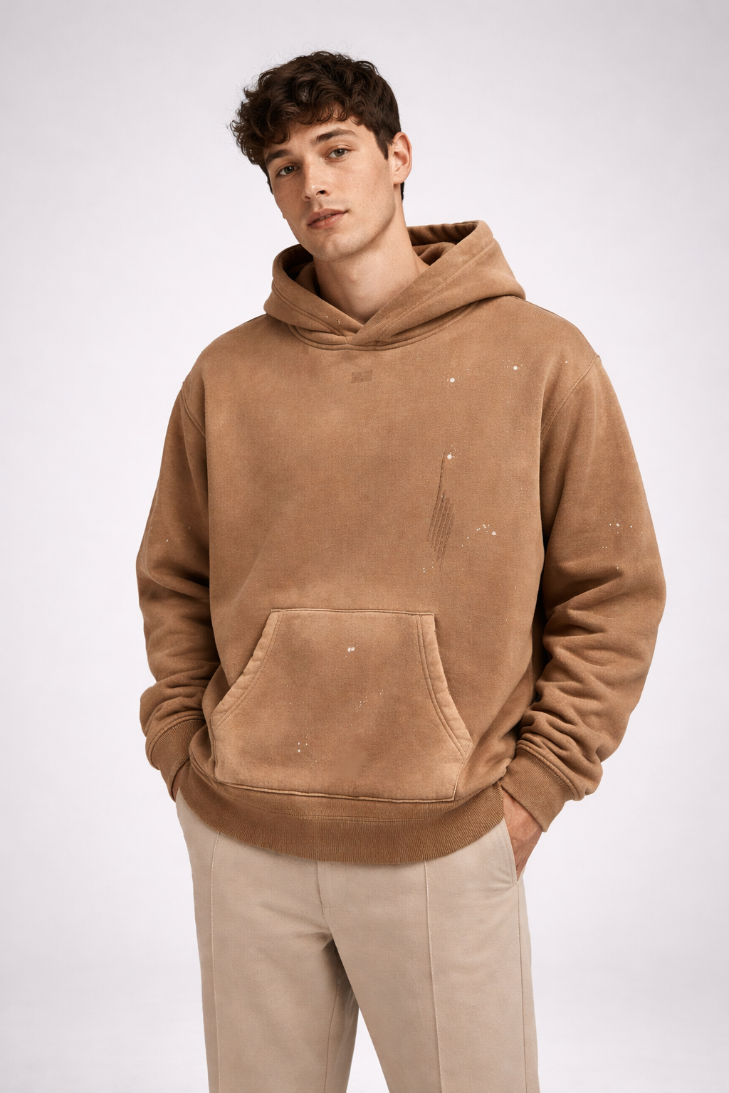 Vintage Washed Frayed Fleece Hoodie