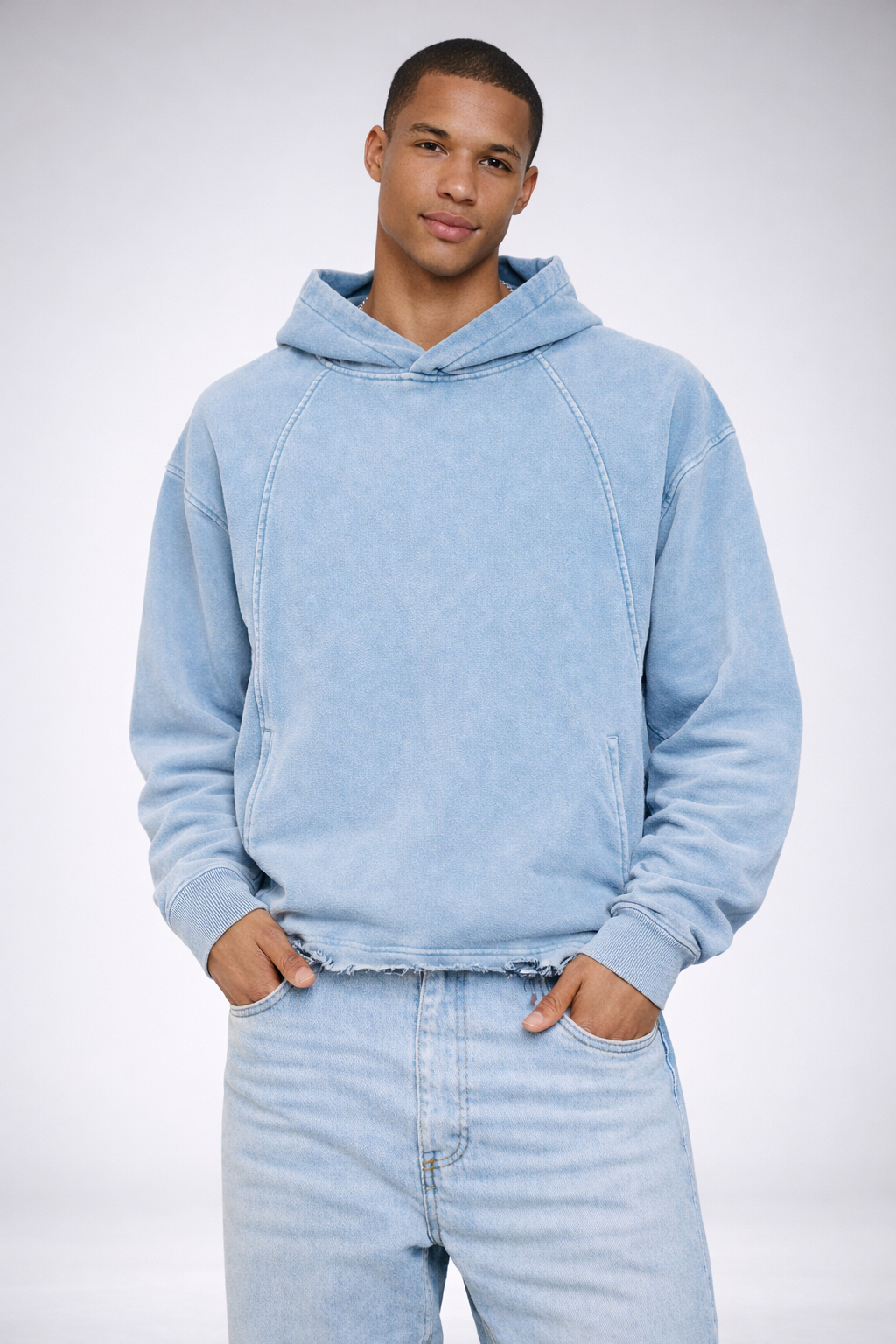Vintage Washed Frayed-Hem Hoodie