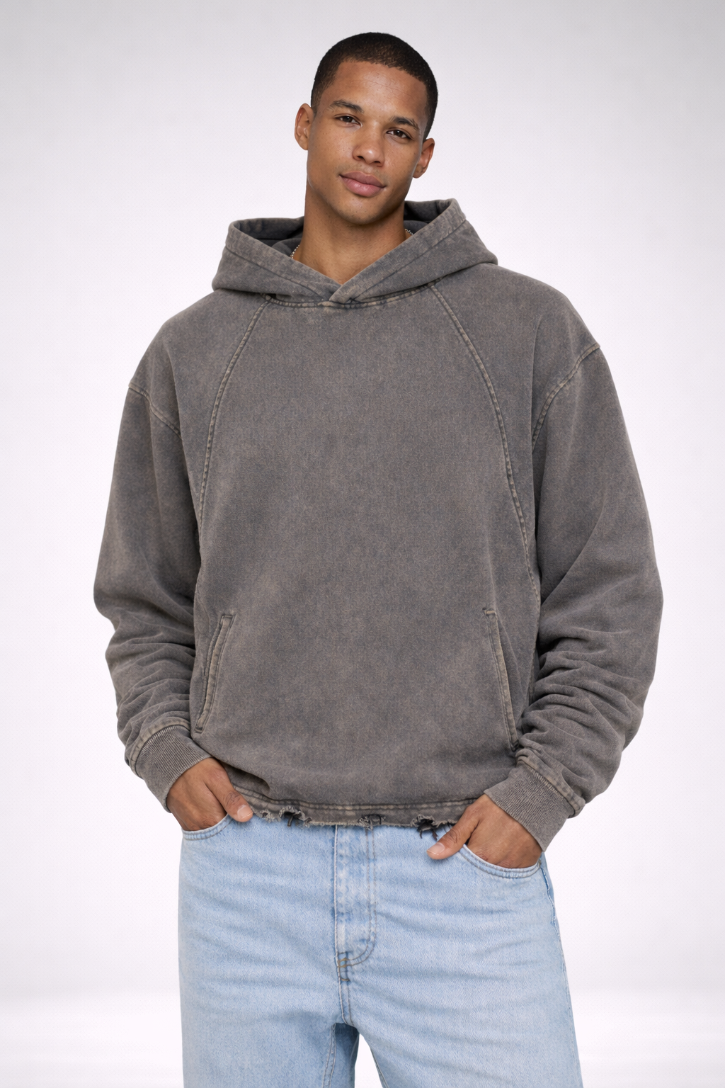 Vintage Washed Frayed-Hem Hoodie