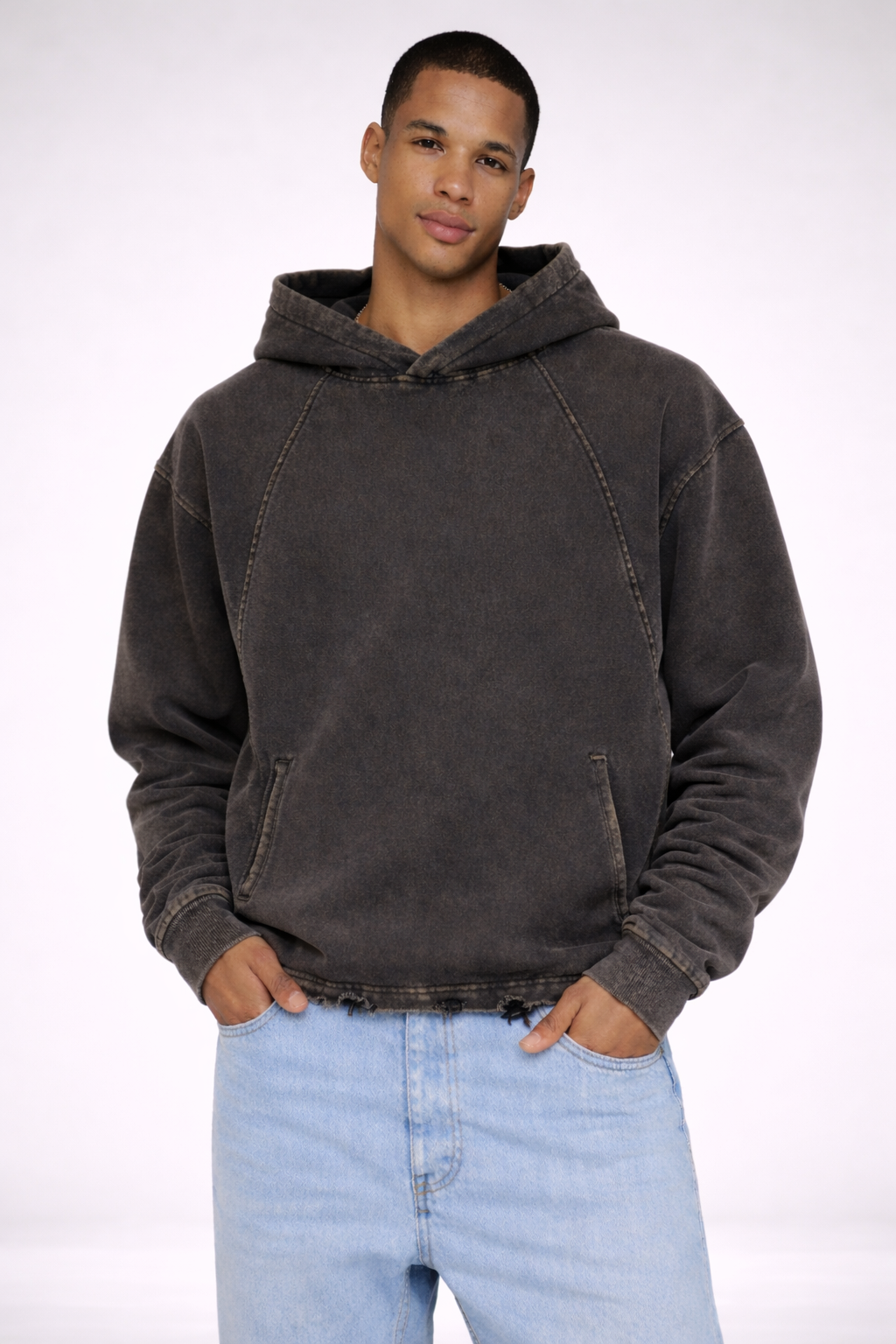 Vintage Washed Frayed-Hem Hoodie
